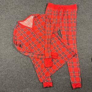 Little Sleepies Red Plaid Bamboo Pajama Set Womens Small Lunaluxe Henley Jogger